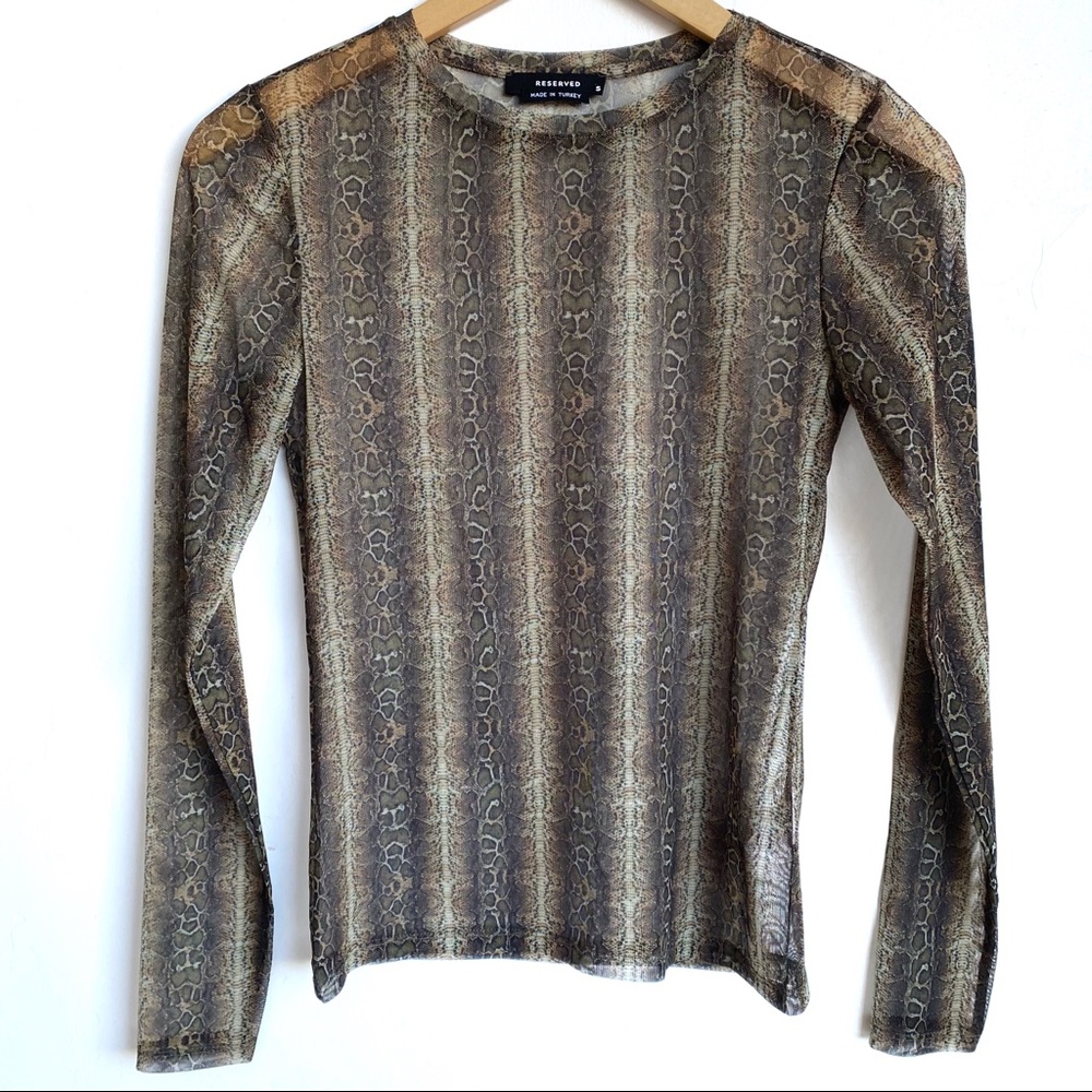 Reserved Snakeskin Long Sleeve Mesh Top